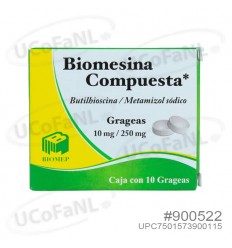 Biomesina Compuesta c/ 10 grageas - Butilhioscina 10mg / Metamizol sódico 250mg
